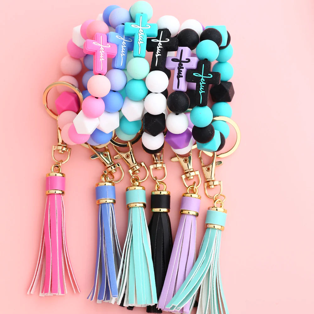 Beaded Cross Keychain